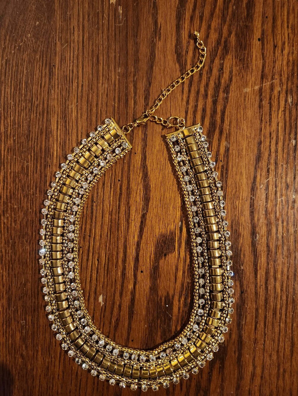 Source Unknown Gold and Clear Crystal Statement Necklace